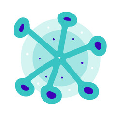 Doodle Christmas snowflake. Hand-drawn blue snow isolated on white background. X-mas line dot winter holiday symbol of the New Year. Cold sign. Festive decoration element. Vector snowy illustration