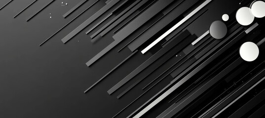 Abstract Background With Black And White 3D Geometric Shapes, Modern And Minimalist Design.