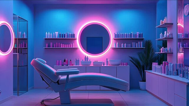 Bright empty cosmetology cabinet in modern beauty clinic Interior of beautician room in aesthetic medicine salon Medical office of dermatologist specialist Cosmetic skincare saloon