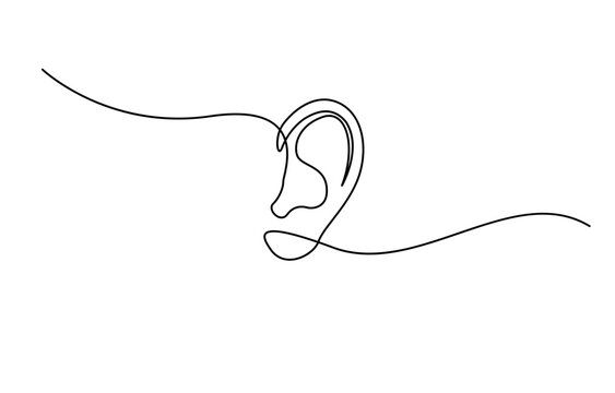 recommend clip art: Human ear continuous line art drawing, with white background, Vector illustration, Vector illustration of human ear continuous single line drawing, Continuous one line drawing of human ear.