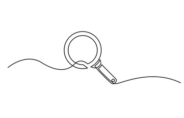 Magnifying glass continuous line vector illustration, Magnifying glass in continuous one line drawing, Magnifying Glass continuous line drawing with color shapes.
