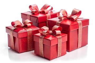 Gift Christmas red boxes isolated on white background