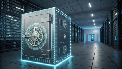 Conceptual digital vault system in a high-tech secure environment
