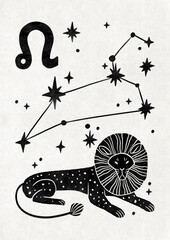 Folk poster of V Zodiac sign, trendy Scandinavian astrological illustration of constellation, black © Lisa