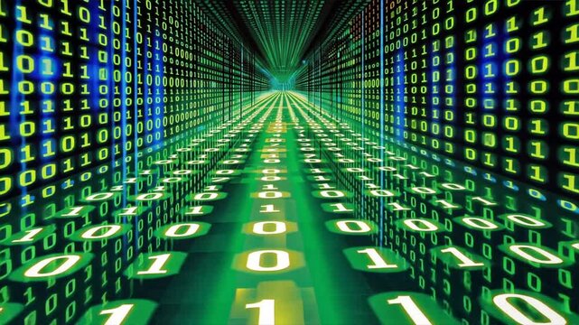 Digital Tunnel of Green Binary Code Futuristic Flow of Data and Technology in Vibrant Colors