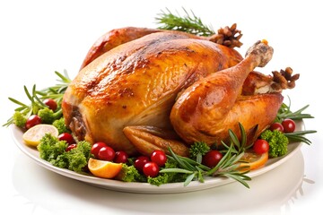 Roast turkey on white background