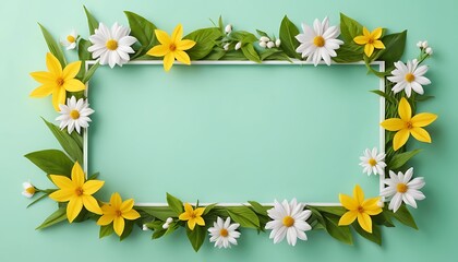 Obraz premium frame with flowers with green background for greetings invitation, spring season