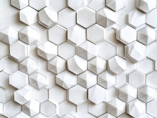 Fototapeta premium A sleek, modern wall sculpture featuring an arrangement of white hexagons in a geometric pattern that adds a touch of contemporary sophistication to any space.