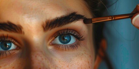Female applying eye shadow with brush.