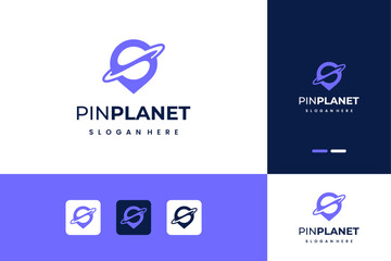 Pin location combine with planet space logo design inspiration
