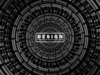 Abstract futuristic dark black background with circular wave design. Realistic 3d wallpaper with modern digital patterns. Perfect background for posters, websites, brochures, banners, apps, etc.