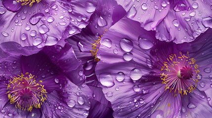 Violet flowers bud poppy in raindrops, vertical. Trendy color 2022 year.