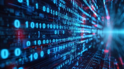 Close-Up Image of Binary Code in Glowing Blue Representation
