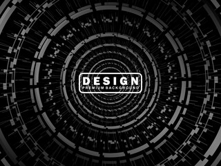 Abstract futuristic dark black background with circular wave design. Realistic 3d wallpaper with modern digital patterns. Perfect background for posters, websites, brochures, banners, apps, etc.
