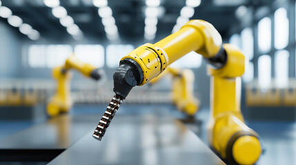 the focus to how robotic arms contribute to maintaining high-quality standards during the production cycle, particularly in inspection and testing phases.