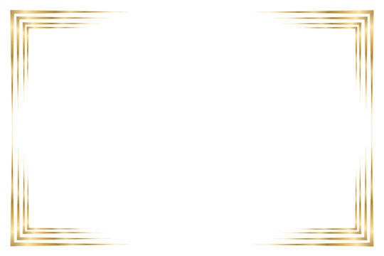 Gold rectangle frame. Luxury gold corner decoration. Golden border design isolated on transparent background. PNG, Cut out