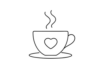 Cup of coffee with heart line art vector illustration