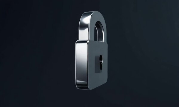 3d animation of metal lock on a black background. 