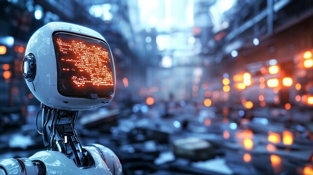 In a near-future world where automation has taken over almost all human labor, a lone industrial robot arm, equipped with a digital display, is the last functioning piece of machin