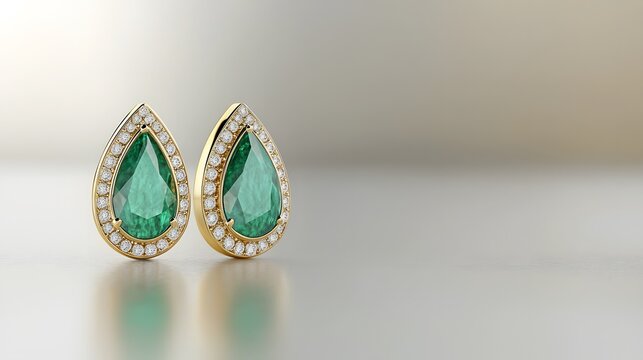 A bold design of gold and emerald jewelry, displayed with a modern layout for branding,