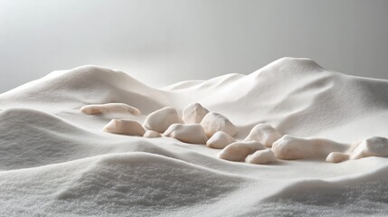 Snowy Landscape Crafted From Flour Dunes and Peppercorn Rocks Under Soft Ambient Lighting Creating a Serene Atmosphere