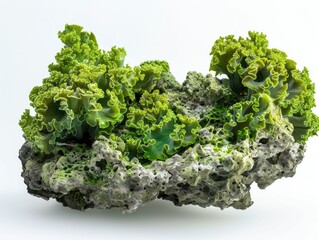 Rock with green moss growing on it. The moss is covering the rock in a way that it looks like a plant