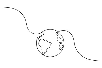 Obraz premium Eco earth hour of world earth day continuous hand draw concept global map outline vector illustration
