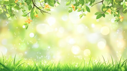 Obraz premium Beautiful Fresh Spring Garden Background with Lush Green Grass Under Sunny Skies