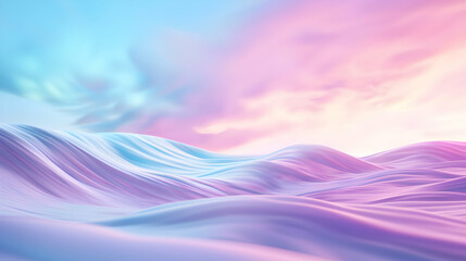 Fototapeta premium A serene landscape with soft, pastel waves blending shades of blue and pink, evoking a dreamy, tranquil atmosphere.