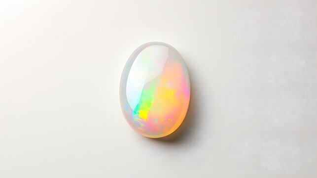 A polished opal stone reflecting light beautifully, positioned with blank space for creative text,
