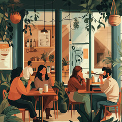 カフェでくつろぐ人々