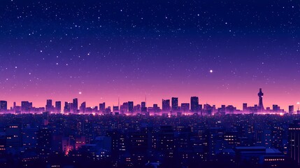 Obraz premium A modern urban skyline glowing with light under a clear starry night sky