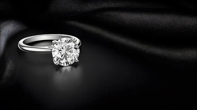 A striking diamond solitaire ring resting on black velvet, framed with text-friendly negative space,