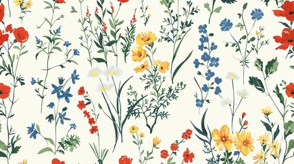 Obraz premium A seamless pattern of various colorful flowers and foliage.