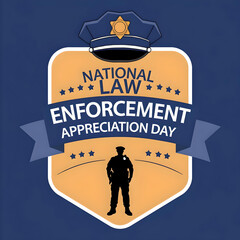 National Law Enforcement Appreciation Day , a police officer silhouette against a blue background with stars