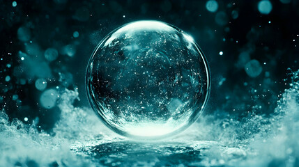 Naklejka premium Ethereal Water Bubble Surrounded by Sparkling Aquatic Elements