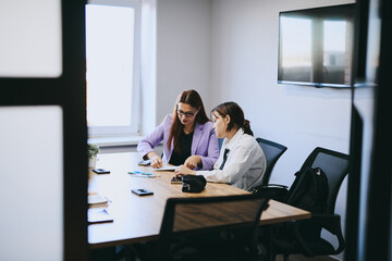 Schoolgirl and teacher have a lesson in the office, private lessons, distance learning