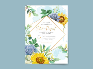 Naklejka premium watercolor wedding invitations blue and yellow flowers
