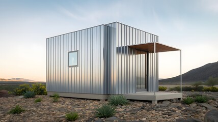Obraz premium Compact Minimalist House with Steel Corrugated Exterior