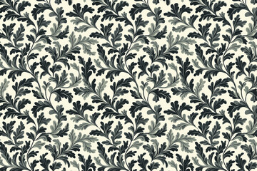 Toile pattern tapestry. Arts and crafts. Monochrome botanical pattern background. Created with Generative AI technology