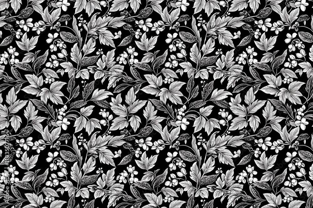 Poster toile pattern tapestry. arts and crafts. monochrome botanical pattern background. created with gener
