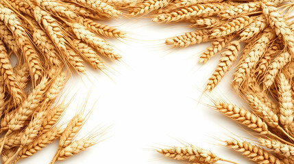 Golden Wheat Ears Arranged on White Background for Agricultural Use