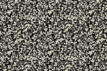 Toile pattern tapestry. Arts and crafts. Monochrome botanical pattern background. Created with Generative AI technology