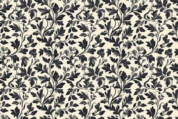 Toile pattern tapestry. Arts and crafts. Monochrome botanical pattern background. Created with Generative AI technology