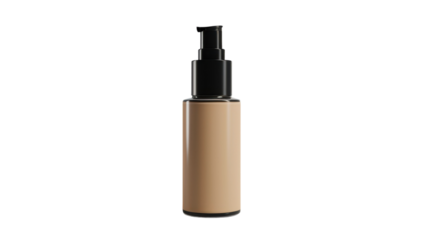 A sleek, minimalist cosmetic bottle in a neutral shade displayed against a simple backdrop with soft lighting.