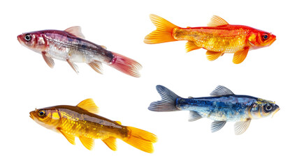 Colorful Koi Fish Set with Detailed Scales and Fins, 3D Illustration, Transparent PNG