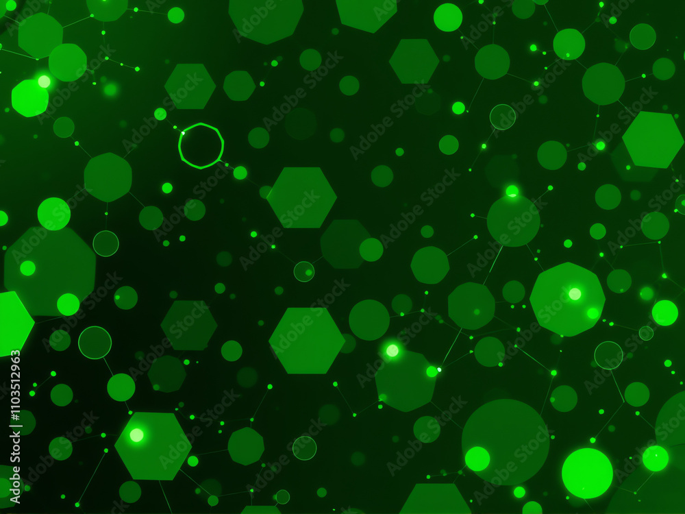 Wall mural abstract green background with geometric shapes and glowing elements creates a vibrant and dynamic v