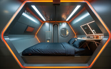 Obraz premium Unique futuristic sleeping pod designed for comfort and efficiency in modern accommodation