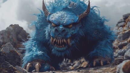 blue monster on the rock background.