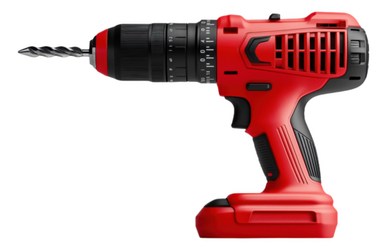 PNG Red cordless drill with a twist drill bit
